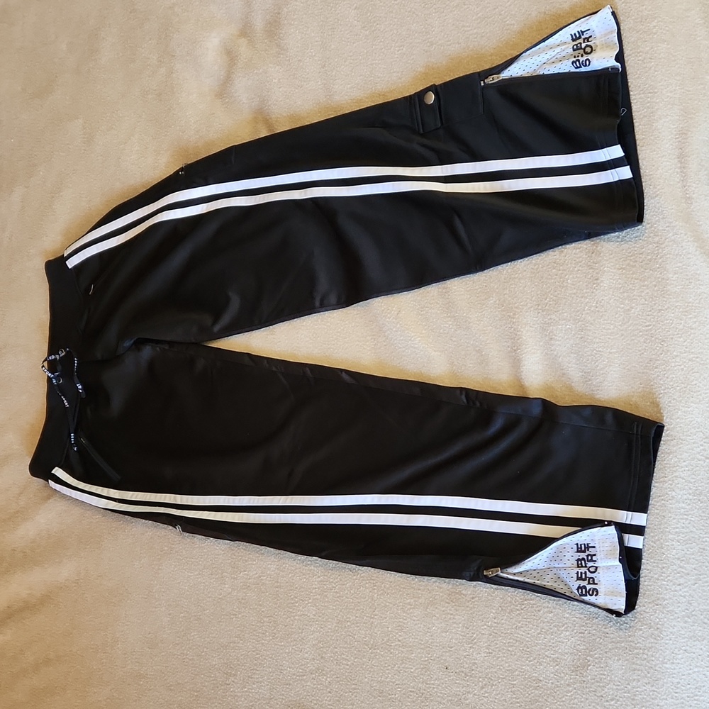 Bebe Jogging Pants, Med., Black With White Stripes